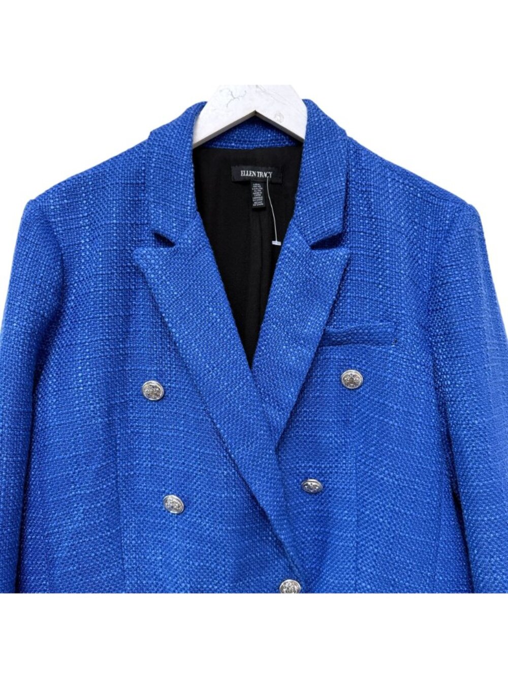 Ellen Tracy Boucle Blazer Size XL Cobalt Blue Double Breasted Womens Jacket NWT - Picture 13 of 14